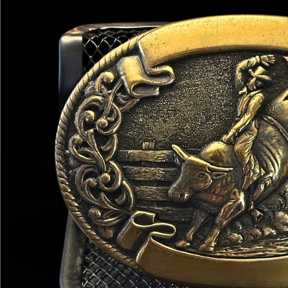 Vintage Chambers Western Belt Buckle Rodeo Cowboy Bull Rider Solid Metal - Picture 3 of 15